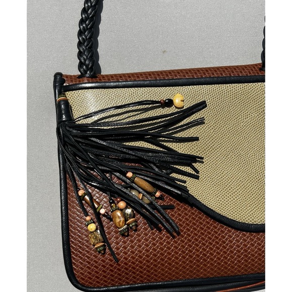 Vtg Ward & Eis Petoskey Leather Crossbody Bag Basketweave Embossed Braided Strap - Picture 3 of 16